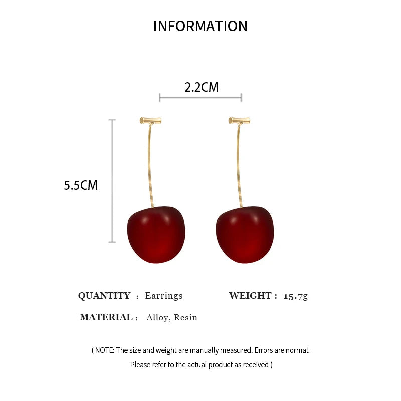 Sweet Red Cherry Earrings Ladies Fashion Delicate Fruit Design Drop