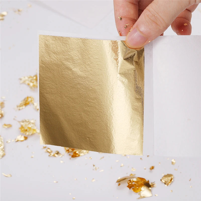Aomily 9x9cm 100 Sheets Practical K Pure Shiny Gold Leaf for Gilding