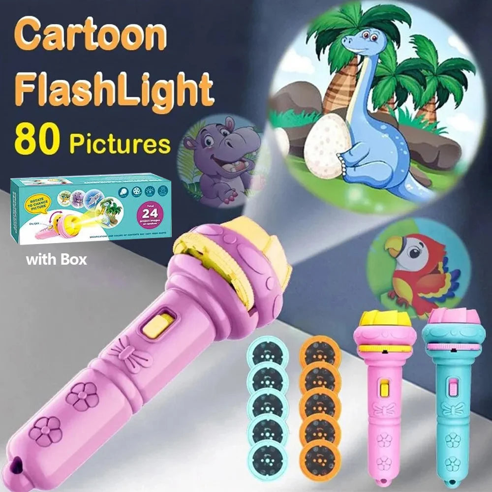 10 Cards Cartoon Projection Flashlight 80 Patterns Creative Children