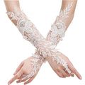 Lace Crystal Women’s Wedding Gloves Fingerless Elbow Bridal Floral