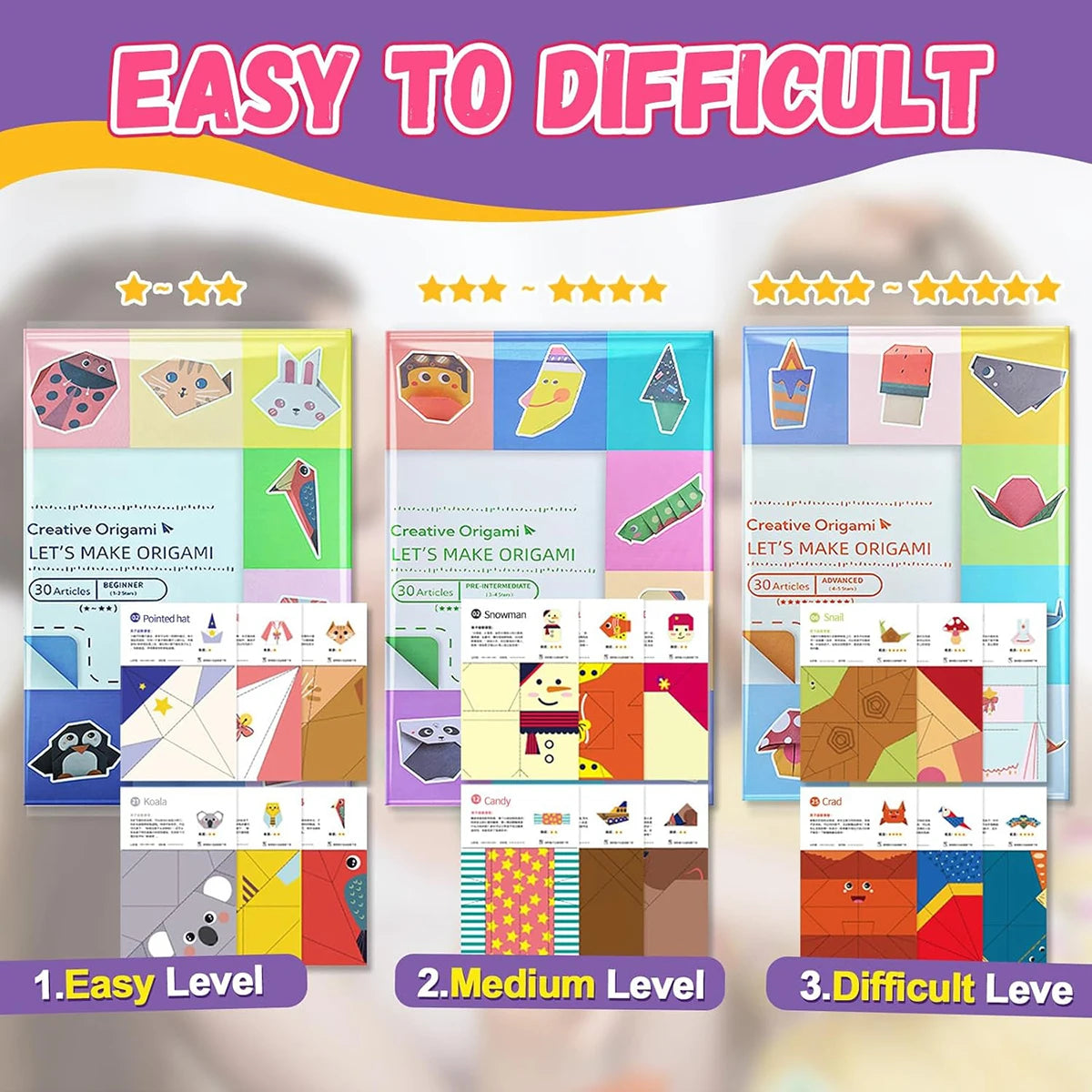 Origami Kit 30/96 Sheets Origami Paper Craft Guiding Book DIY Art