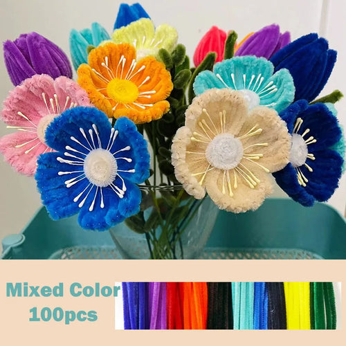 100pcs Colorful Chenille Stems Pipe Cleaners Plush Tinsel Stem Wired