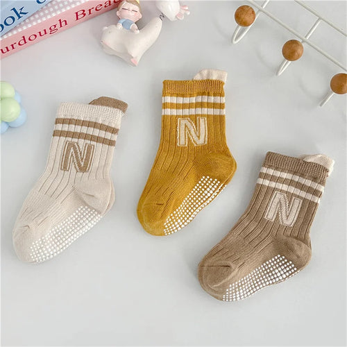 3Pairs/Lot Baby Letter Non-slip Socks Soft Cotton Short Kids Sock
