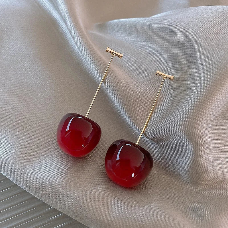Sweet Red Cherry Earrings Ladies Fashion Delicate Fruit Design Drop