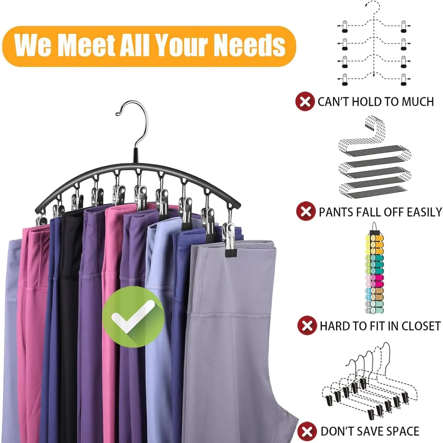 1/2/3PCS  Legging Organizer for Closet, Pants Hangers with10 Clips