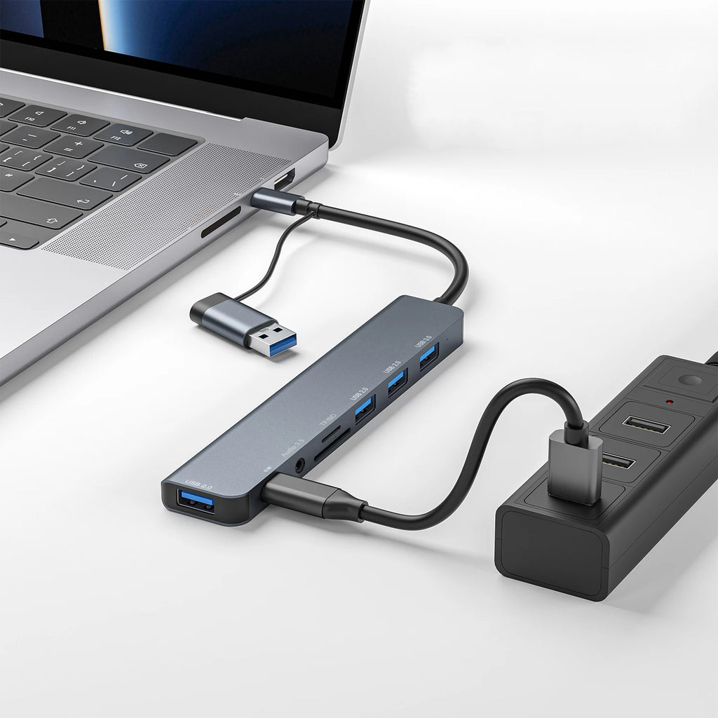 USB C Hub USB 3.0, Aluminum 8 in 1 USB Splitter with 1 X USB 3.0, 3 X