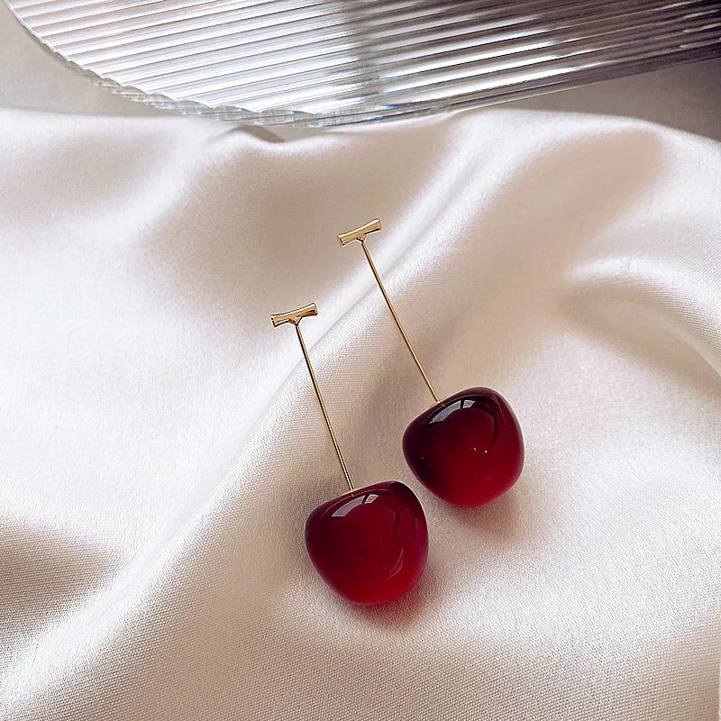Sweet Red Cherry Earrings Ladies Fashion Delicate Fruit Design Drop