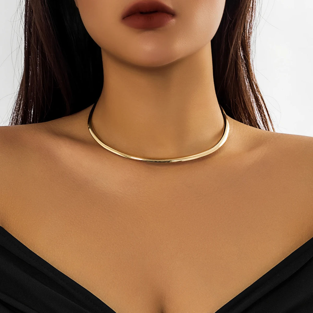 Elegant Simple Chunky Circle Torques Necklace for Women Trendy Choker