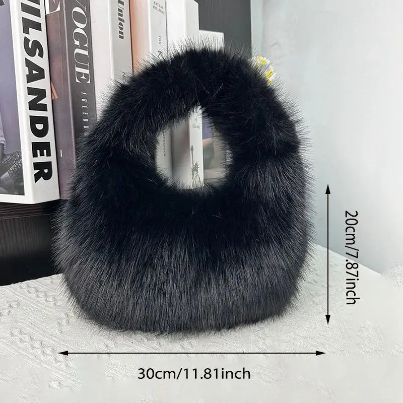 Fashion Handbags Soft Plush Half Moon Bags for Women Designer Fluffy