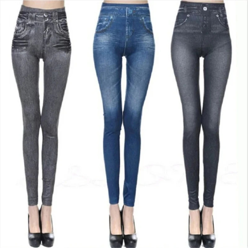 Ultra High Stretch Denim Inspired Leggings for Women High Waist Slim