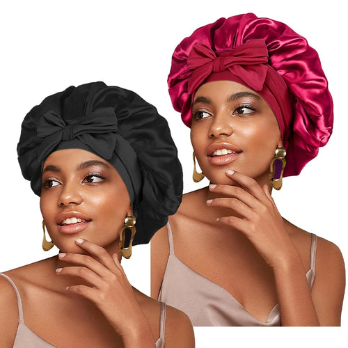 New Satin Solid Sleeping Hat With Stretchy Tie Band Elastic For Women