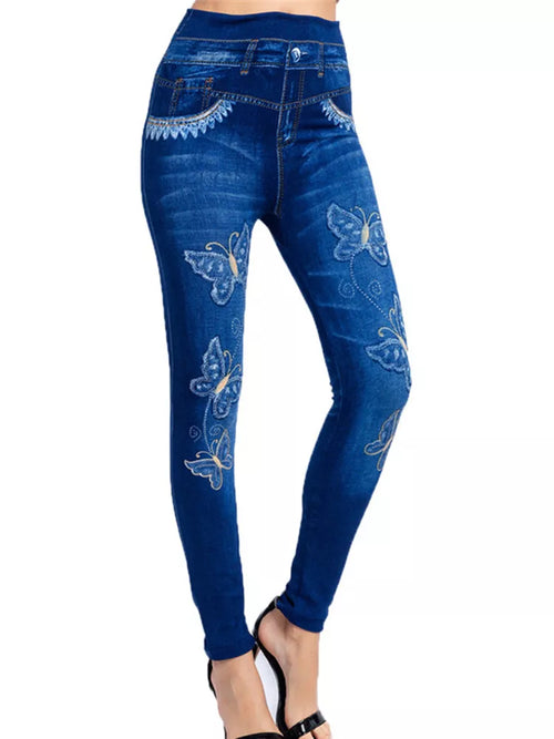 CUHAKCI Sexy Gym Leggins High Waist Elastic Butterfly Pritned Pencil