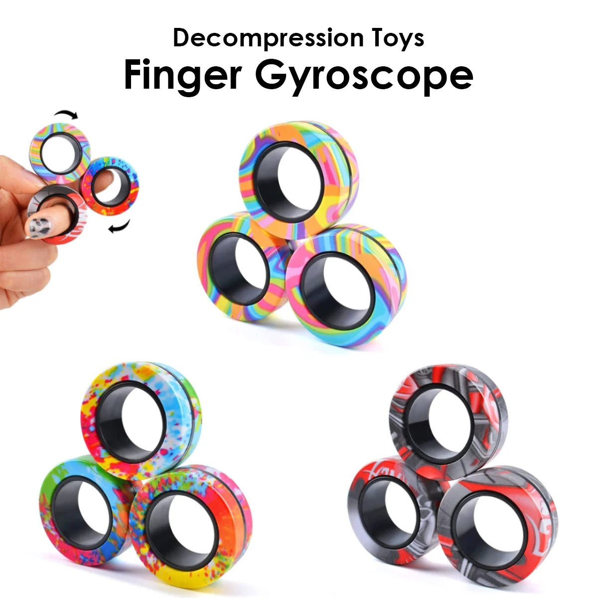 3Pcs Magnetic Rings Fidget Toy Set Adult Fidget Magnets Spinner Rings