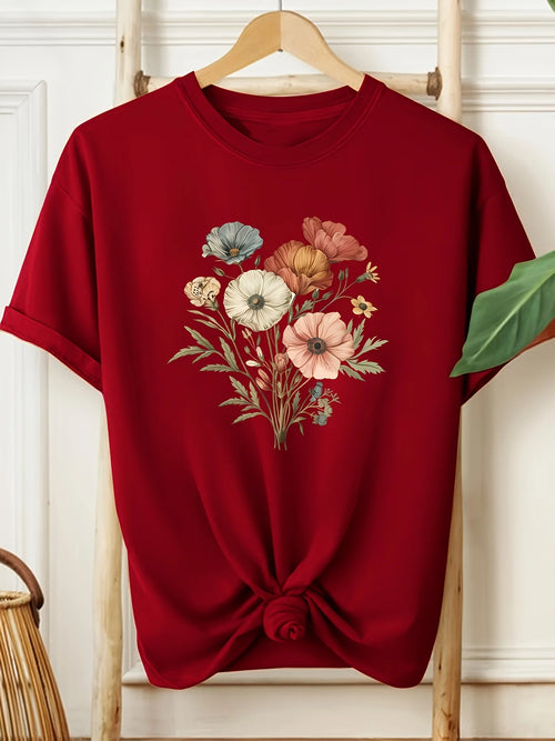 [Floral Fashion Tee] Breathable Polyester Women's Casual Fashion