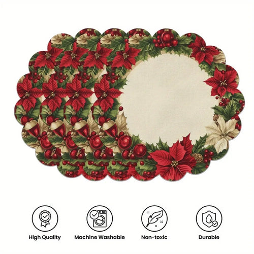 4PCS Christmas Circular Waves Placemats Non Slip Heat Resistant Table