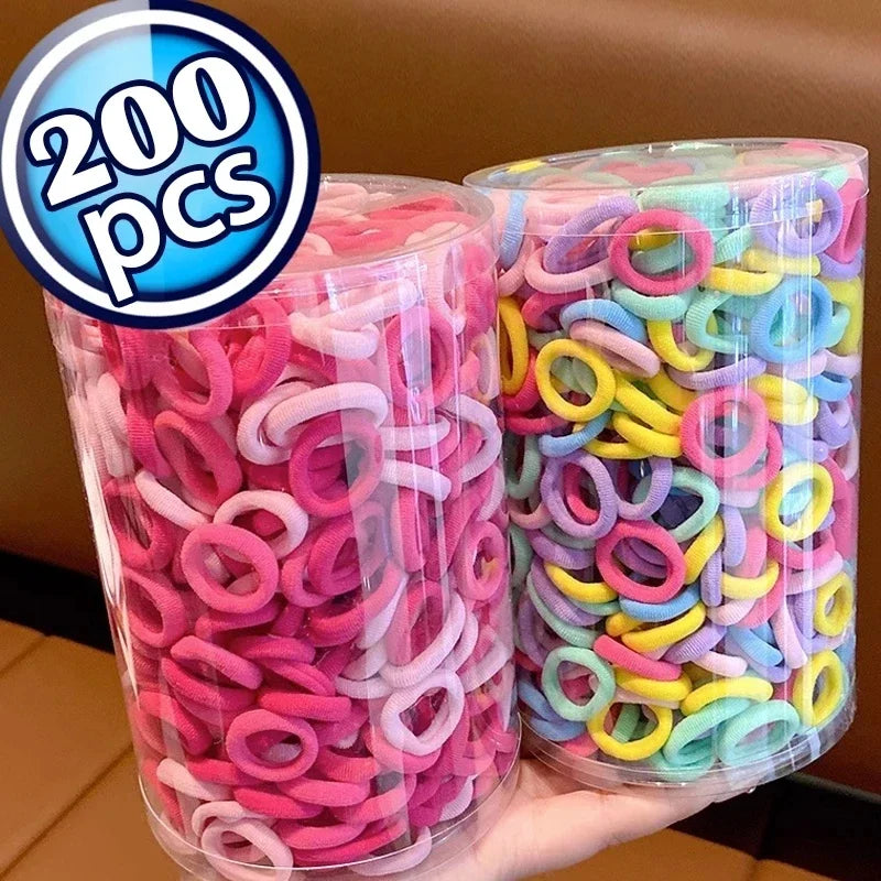 200PCS Women Girls Colorful Nylon Elastic Hair Bands Ponytail Hold
