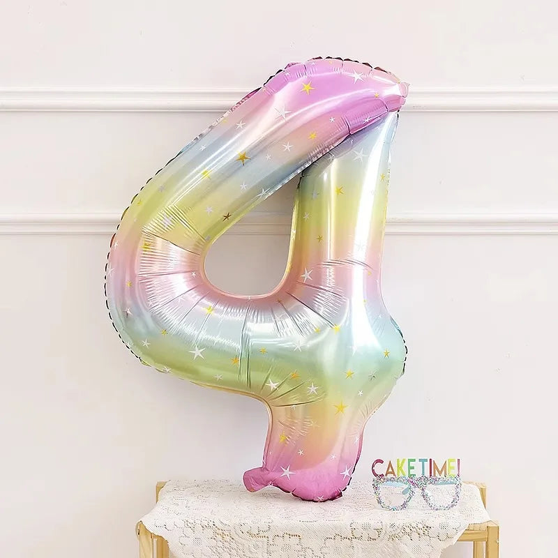1pc 40inch Pastel Rainbow Number Foil Balloons Star Sky Gradient