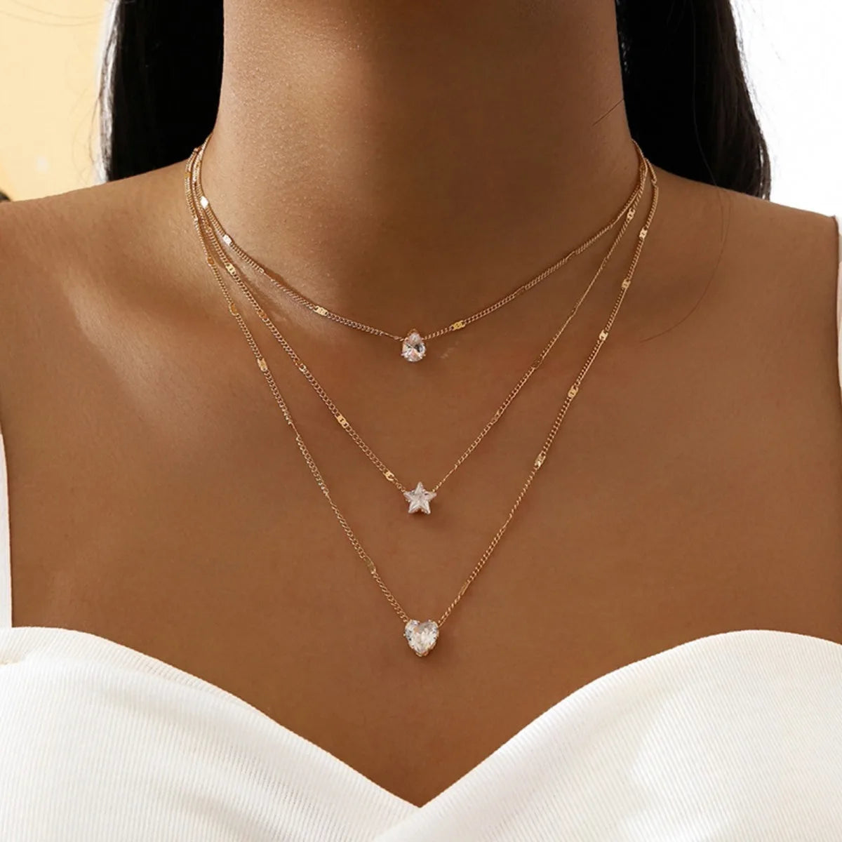 Multi-layer Five-pointed Star Heart Shape Water Drop Pendant Chain