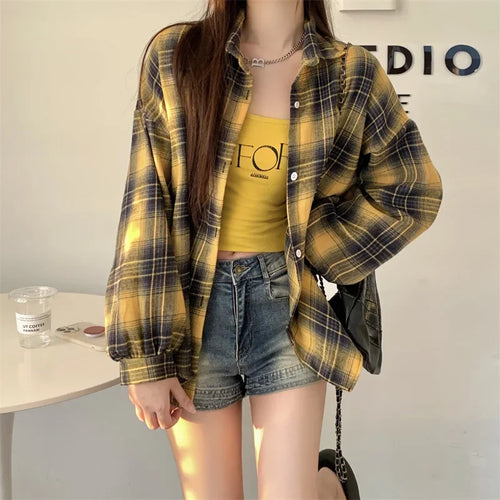 Black Flannel Shirt for Women Long Sleeve Collared Button-Up Tartan