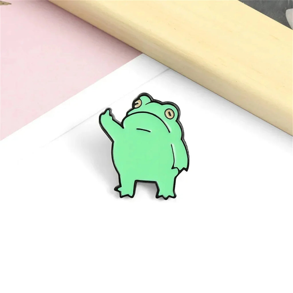 Cute Funny Vertical Middle Finger Frog Alloy Brooch Creative Cartoon