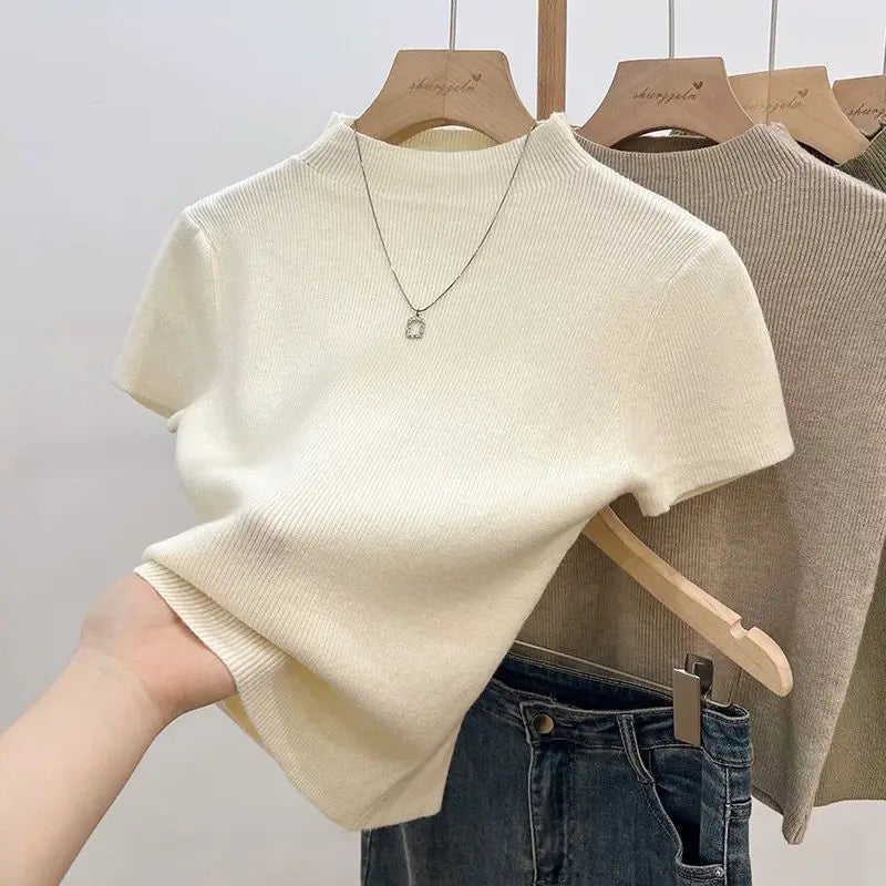 Basic Turtleneck Solid Thin Summer 2025 Pullover Women Female Knitted