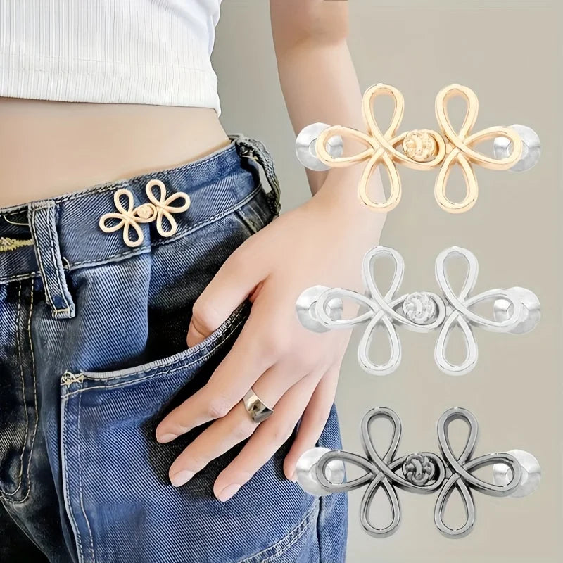 2PCS Lucky Four-Leaf Clover Alloy Waist Clips - No-Sew Adjustable