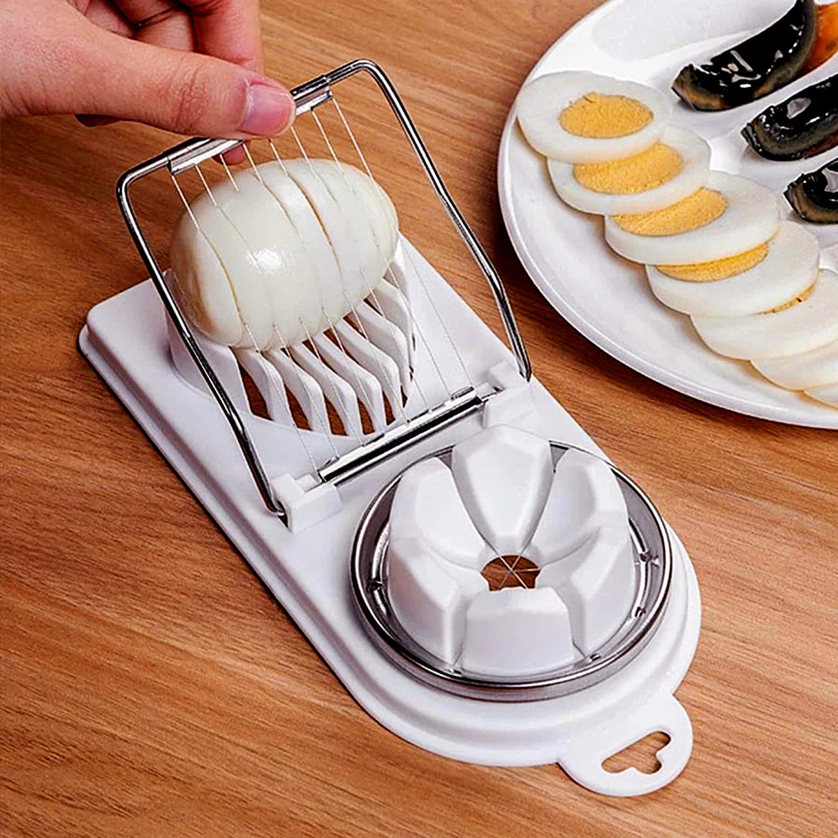 Multifunctional PP Base egg cutter 2-in-1 stainless steel wire pull