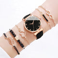 6pcs/set Women Watches Heart Leaf Bracelets Set Fashion Leather Band
