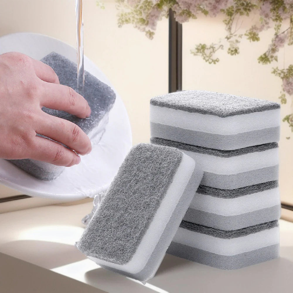 5/10PCS Double-Sided Household Scouring Pad Kitchen Dishwashing Sponge