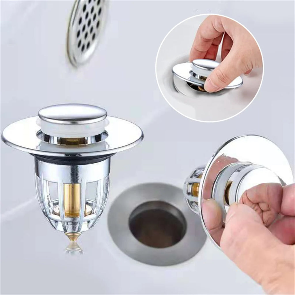 Universal Rebound Drain Plug Filter Basin Pop-up Chrome Sink Filter