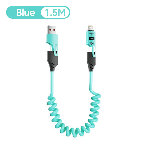 NNBILI 4 in 1 65W Spring Short Data Cable 6A USB Type C Spring
