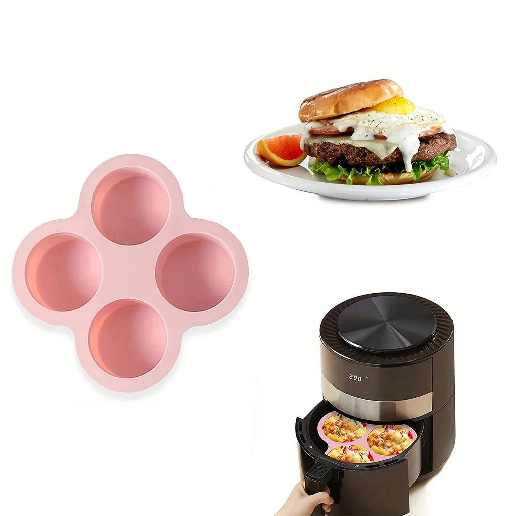 Air Fryer Egg Mold Round Shape Eggs Mold 4 Cavity Non-Stick Silicone