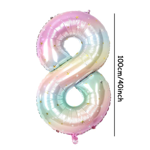 1pc 40inch Pastel Rainbow Number Foil Balloons Star Sky Gradient
