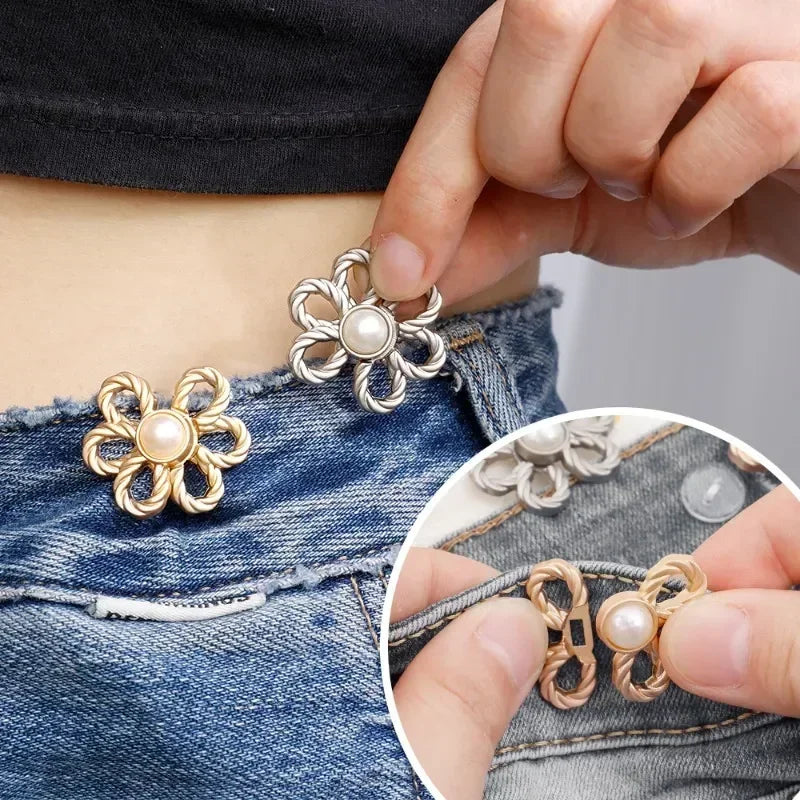 2pairs Waist Metal Flower Adjustable Tighten Invisibility Decoration