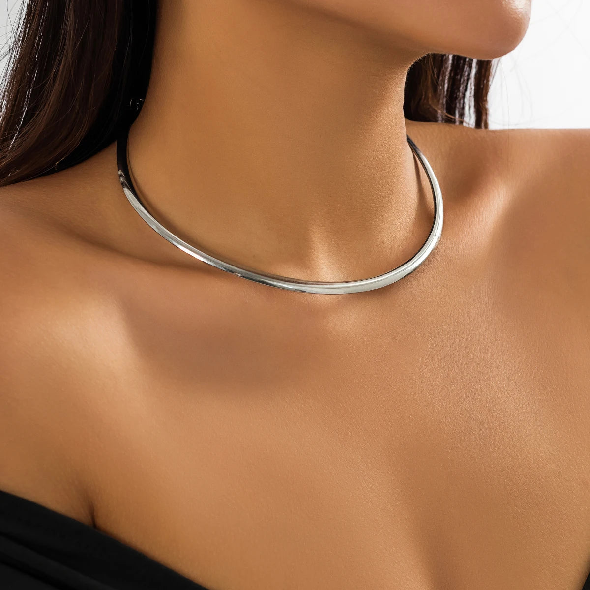 Elegant Simple Chunky Circle Torques Necklace for Women Trendy Choker