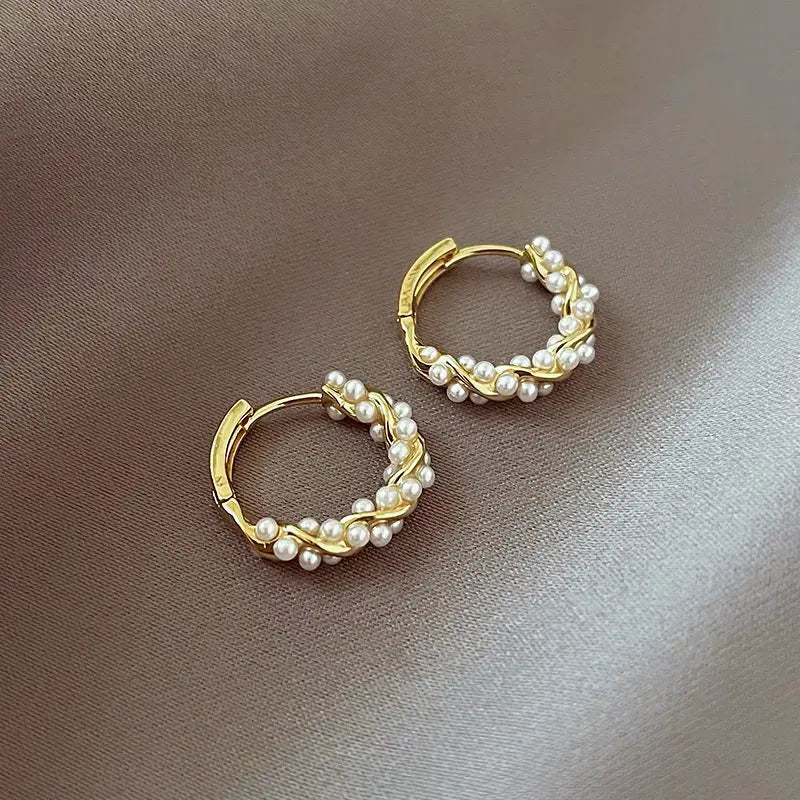 ZAKOL French Imitation Pearl Hoop Earring Small Round Circel Earrings