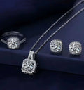 Luxury Square Zircon Crystal Earring Necklace Ring 3 Piece Set for