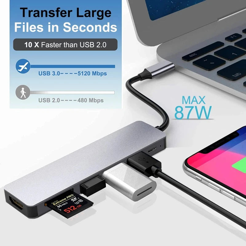 8 Port USB Hub Type C 2 in 1  Multiport Adapter Splitter USB 3.0 2.0