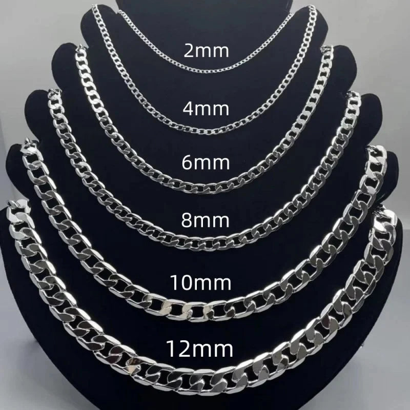 Men's 925 Sterling Silver Necklace 2/4/6/8/10/12MM 40-75cm Face Chain
