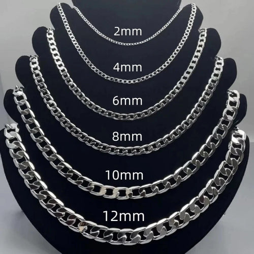 Men's 925 Sterling Silver Necklace 2/4/6/8/10/12MM 40-75cm Face Chain