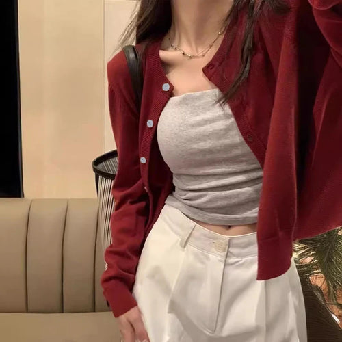 Alobee Red Cardigan Knit Early Autumn Women Clothes New 2024 Outdoor