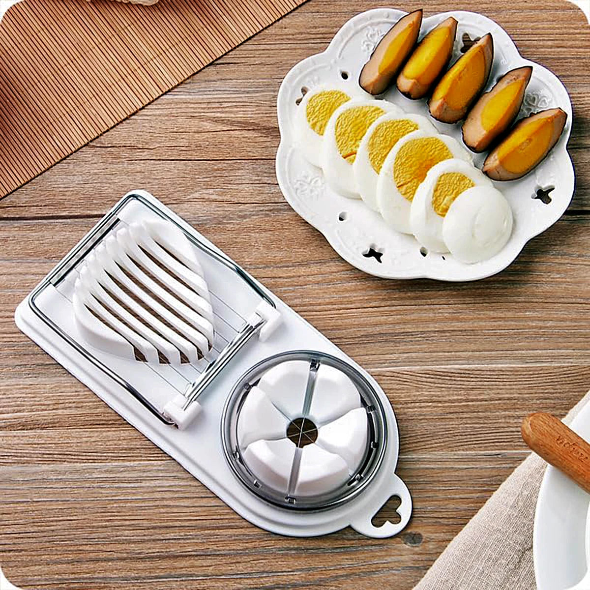 Multifunctional PP Base egg cutter 2-in-1 stainless steel wire pull
