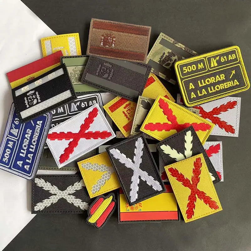 Infrared Reflective Patch Spanish Flag,Burgundy Cross Emblem Applique