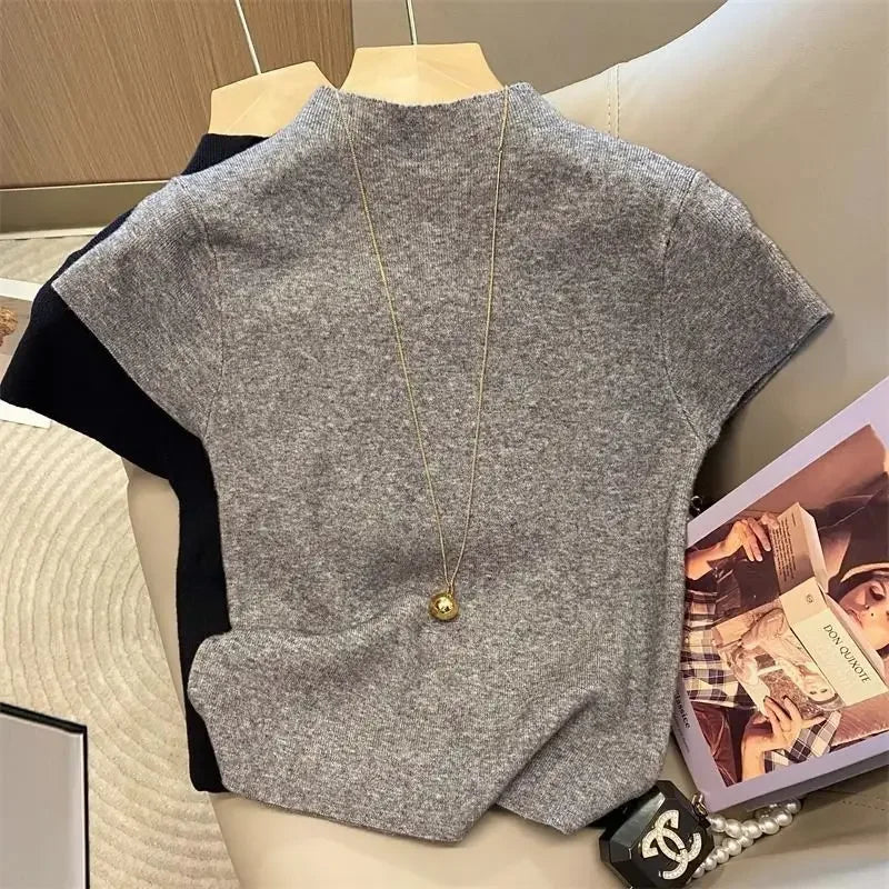 Basic Turtleneck Solid Thin Summer 2025 Pullover Women Female Knitted