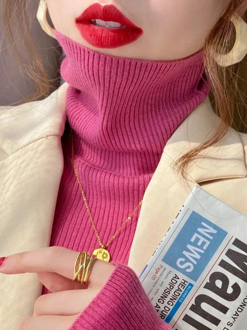 2025 Casual Slim Knitted Pullover Autumn Winter Thick Turtleneck