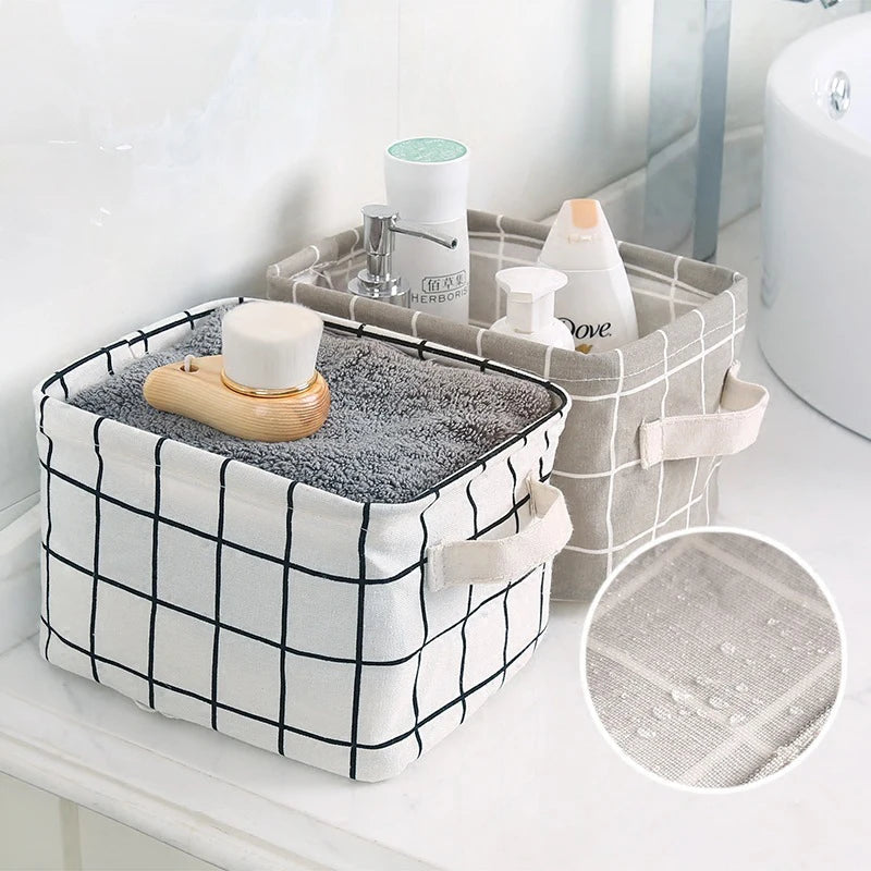1PC Cotton and Hemp Storage Basket with Handheld Printed Tabletop,