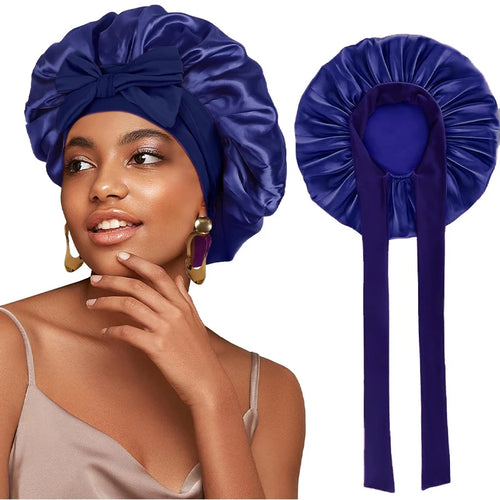New Satin Solid Sleeping Hat With Stretchy Tie Band Elastic For Women