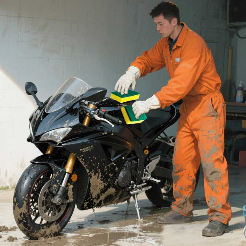 Double sided magic sponge for motorcycles, pots, and kitchens -