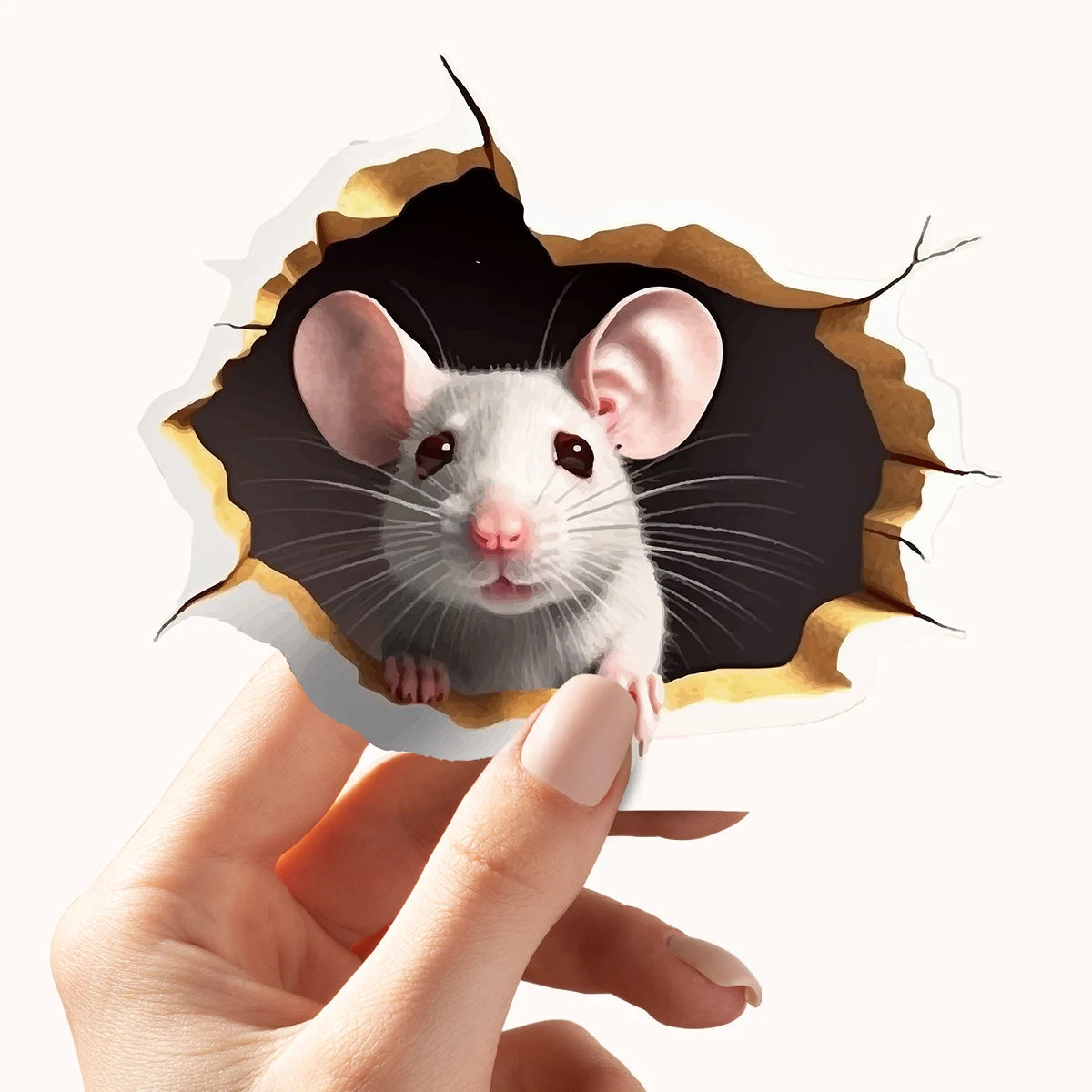 1PC 3D effect personalized mouse hole sticker reading white mouse