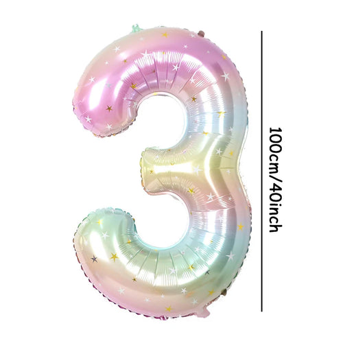 1pc 40inch Pastel Rainbow Number Foil Balloons Star Sky Gradient